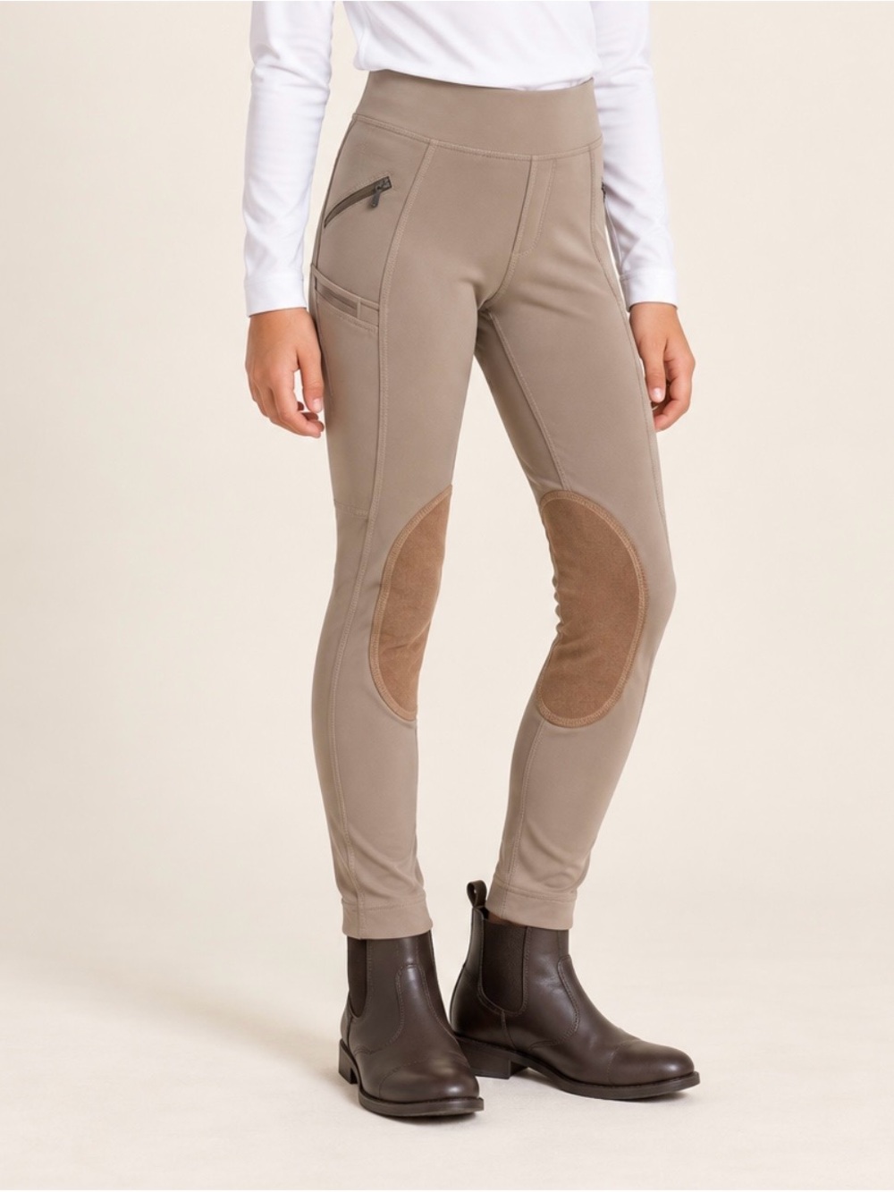 Kids Knee-Patch Horse Riding Pants Equestrian Breeches zip pockets stretch pants